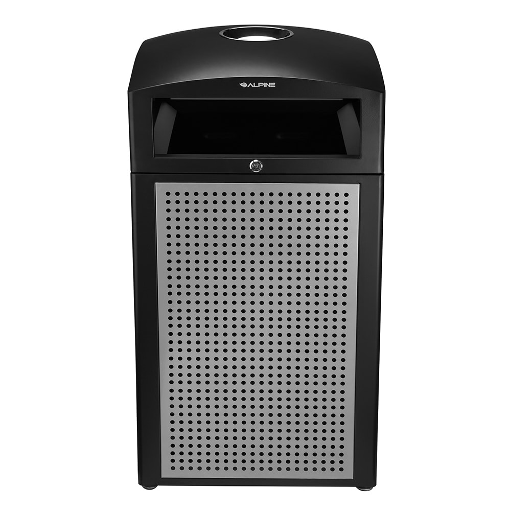 Alpine Industries 472-40-SIL 40 gal Outdoor Decorative Trash Can - Metal, Silver, Weather Resistant, Ash Tray