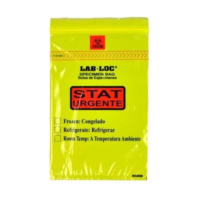 LK Packaging LABZ69YST Lab-Loc Specimen Bags w/ Removable Biohazard Symbol - 6" x 9", Printed "STAT", Polyethylene, Yellow, 1.75 mil