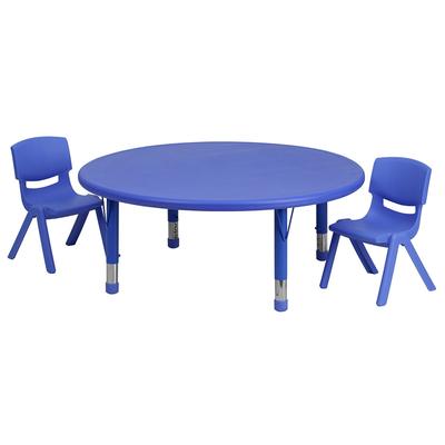 Flash Furniture YU-YCX-0053-2-ROUND-TBL-BLUE-R-GG 45" Round Preschool Activity Table & 2 Chair Set - Plastic Top, Blue