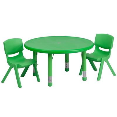 Flash Furniture YU-YCX-0073-2-ROUND-TBL-GREEN-R-GG 33" Round Preschool Activity Table & 2 Chair Set - Plastic Top, Green