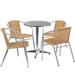 Flash Furniture TLH-ALUM-24RD-020BGECHR4-GG 23 1/2" Round Patio Table & (4) Beige Rattan Arm Chair Set - Stainless Top, Aluminum Base, Stainless Steel