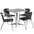 Flash Furniture TLH-ALUM-28SQ-020BKCHR4-GG 27 1/2" Square Patio Table & (4) Black Rattan Arm Chair Set - Stainless Top, Aluminum Base