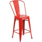 Flash Furniture CH-31320-24GB-RED-GG Counter Height Commercial Bar Stool w/ Curved Back & Metal Seat, Red