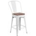 Flash Furniture CH-31320-24GB-WH-WD-GG Counter Height Commercial Bar Stool w/ Curved Back & Wood Seat, White