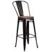 Flash Furniture CH-31320-30GB-BQ-WD-GG Contemporary Commercial Bar Stool w/ Curved Back & Wood Seat, Black Antique Gold