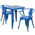 Flash Furniture CH-31330-2-70-BL-GG 23 3/4" Square Table & (2) Arm Chair Set - Steel, Blue