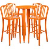 Flash Furniture CH-51080BH-4-30VRT-OR-GG 24" Square Bar Height Table w/ (4) Bar Stool Set - Orange Steel Top, Steel Base