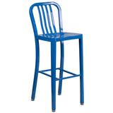 Flash Furniture CH-61200-30-BL-GG Industrial Commercial Bar Stool w/ Vertical Slat Back & Metal Seat, Blue