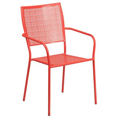 Flash Furniture CO-2-RED-GG Outdoor Stackable Armchair w/ Square Back - Steel, Coral