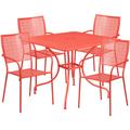 Flash Furniture CO-35SQ-02CHR4-RED-GG 35 1/4" Square Patio Table & (4) Square Back Arm Chair Set - Steel, Coral