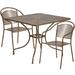 Flash Furniture CO-35SQ-03CHR2-GD-GG 35 1/4" Square Patio Table & (2) Round Back Arm Chair Set - Steel, Gold