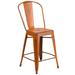 Flash Furniture ET-3534-24-OR-GG Counter Height Commercial Bar Stool w/ Curved Back & Metal Seat, Distressed Orange, w/ Backrest