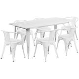 Flash Furniture ET-CT005-6-70-WH-GG Rectangular Table & (6) Chair Set - 63"W x 31 1/2"D x 29 1/2"H, Steel, White