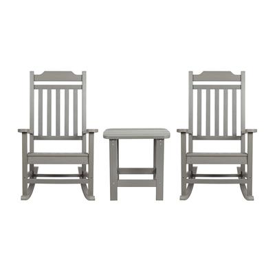 Flash Furniture JJ-C14703-2-T14001-GY-GG Outdoor Rocking Chair w/ Table Set - Resin Wood, Gray