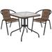 Flash Furniture TLH-073SQ-037BN2-GG 28" Square Patio Table & (2) Brown Rattan Arm Chair Set - Glass Top, Black Metal Base