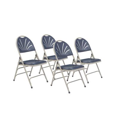 National Public Seating 1115 Folding Chair w/ Dark Blue Plastic Fan Back & Seat - Steel Frame, Gray