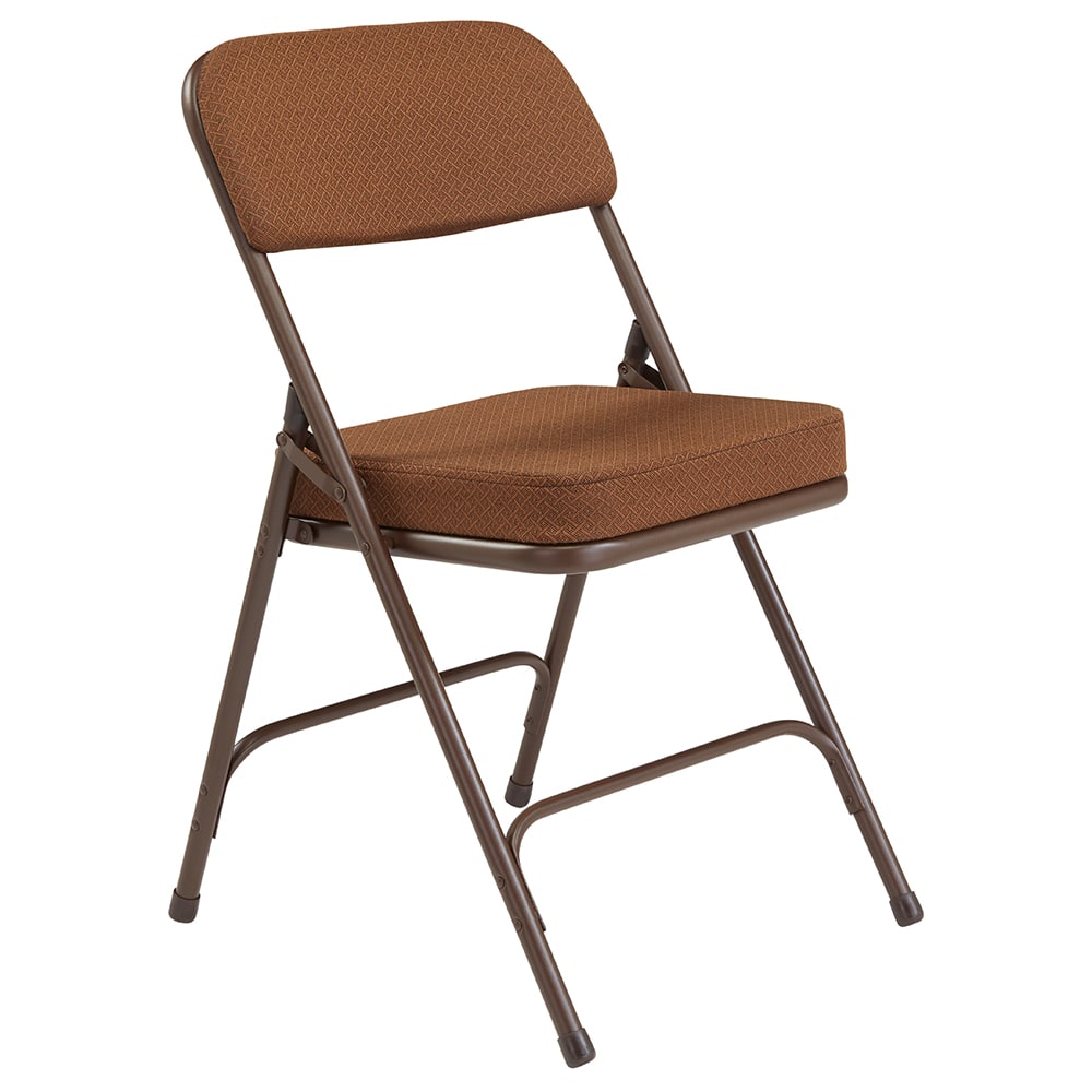 National Public Seating 3219 Folding Chair w/ Antique Gold Fabric Back & Seat - Steel Frame, Brown, Green
