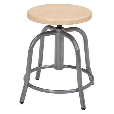 National Public Seating 6800W-02 Round Backless Swivel Stool w/ Wood Seat, Gray