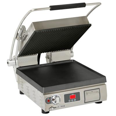 Star PST14ITGT Pro-Max 2.0 Single Commercial Panini Press w/ Cast Iron Grooved & Smooth Plates, 240v/1ph, Stainless Steel