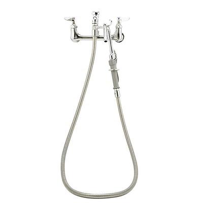 T&S B-0610 Splash Mount Pot Filler Faucet w/ 68" Hose & Hook Nozzle, Stainless Steel