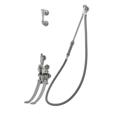 T&S B-0676 Wall Mount Bedpan Washer w/ 5' Hose, Pedal Valve, 5' PVC Hose w/ Extended Sprayer, Pedal Valves, Chrome
