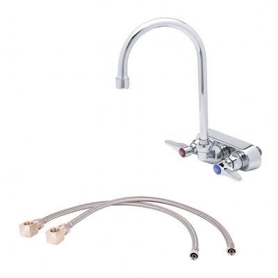 T&S B-1146-KIT Wall Mount Mixing Faucet - 5 3/4" Swivel Gooseneck Spout, 4" Centers, Chrome