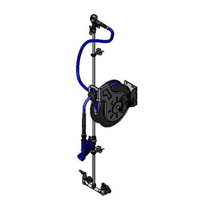 T&S B-1433-713202QD 35 ft Open Hose Reel Assembly w/ 8" Wall Mount Mixing Faucet - 1/2" NPT, Silver