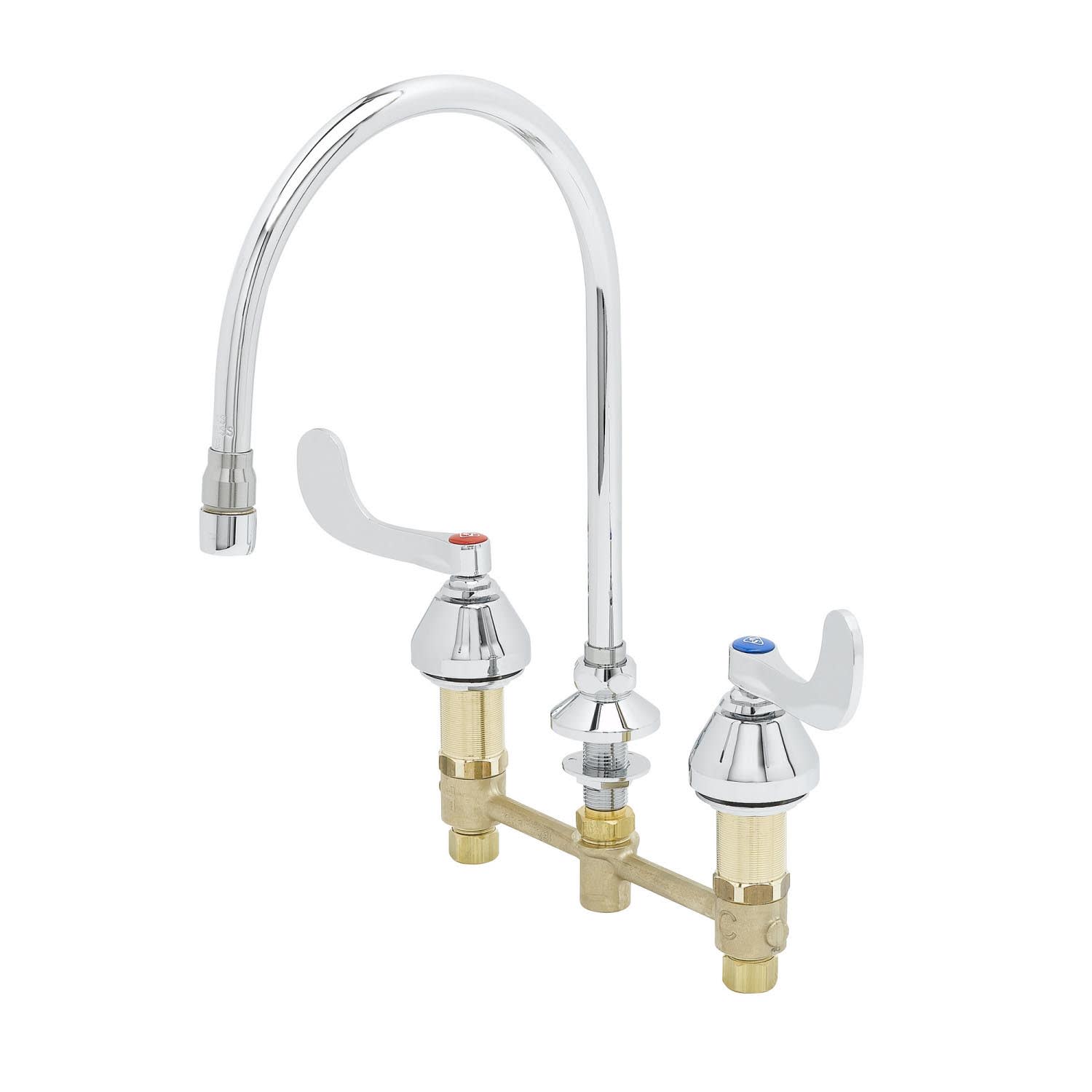 T&S B-2862 Deck Mount Medical Faucet w/ 9" Swivel Gooseneck & 4" Wrist Action Handles, Swivel Spout, 8" Centers, Chrome