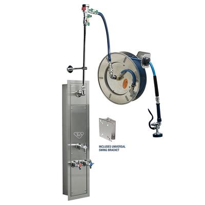 T&S B-7132-U01WS7TC Recess-Mount Hose Reel Cabinet w/ Top Inlets & 35' Open Stainless Steel Hose, Cerama Cartridges, Silver