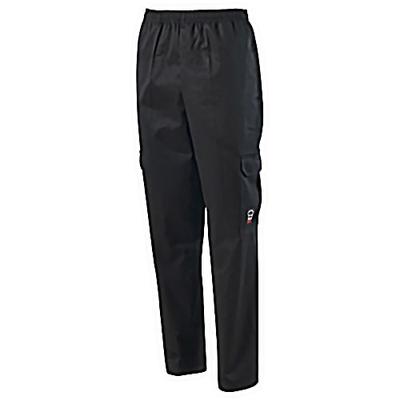 Winco UNF-11KS Cargo Chef's Pants w/ Elastic Waist & Drawstring - Poly/Cotton, Black, Small
