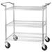 Winco VCCD-1836B 3 Level Wire Utility Cart w/ 800 lb Capacity - Flat Ledges, Chrome, Double Handles