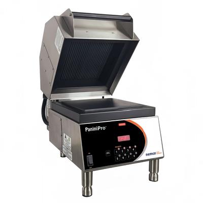 Nemco 6900-240-GF Single Commercial Panini Press w/ Aluminum Grooved & Smooth Plates, 240v/1ph, Smooth Bottom Plates, Stainless Steel