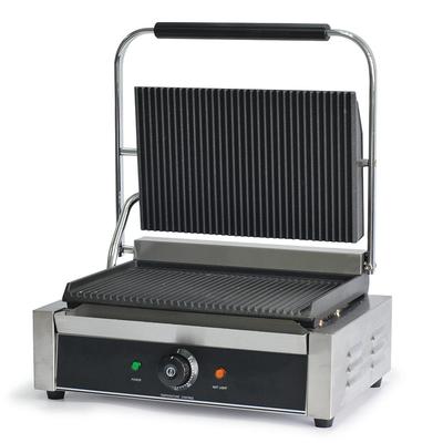 Global Solutions GS1621 Single Commercial Panini Press w/ Cast Iron Grooved Plates, 120v, 120 V, Stainless Steel