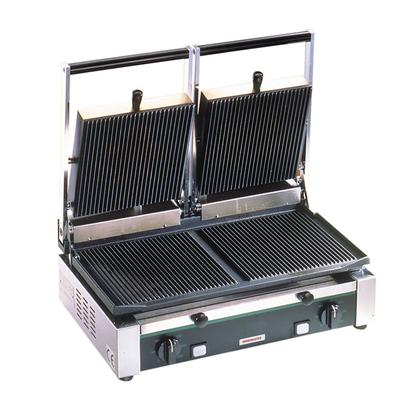 Cecilware Pro TSG2G Double Commercial Panini Press w/ Cast Iron Grooved Plates, 240v/1ph, 19-3/4" x 10", Stainless Steel