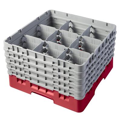 Cambro 9S958163 Camrack Glass Rack w/ (9) Compartments - (5) Gray Extenders, Red, With 5 Extenders, 19-3/4