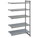 Cambro CBA183084S5580 Camshelving Basics Solid Add-On Shelf Kit - 5 Shelves, 30"L x 18"W x 84"H, 5 Tiers