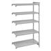 Cambro CPA215484S5PKG Camshelving Premium Solid Add-On Shelving Unit - 5 Shelves, 54"L x 21"W x 84"H, 5 Solid Tiers