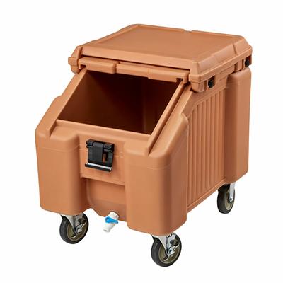 Cambro ICS100L157 100 lb SlidingLid Insulated Mobile Ice Caddy - Plastic, Coffee Beige
