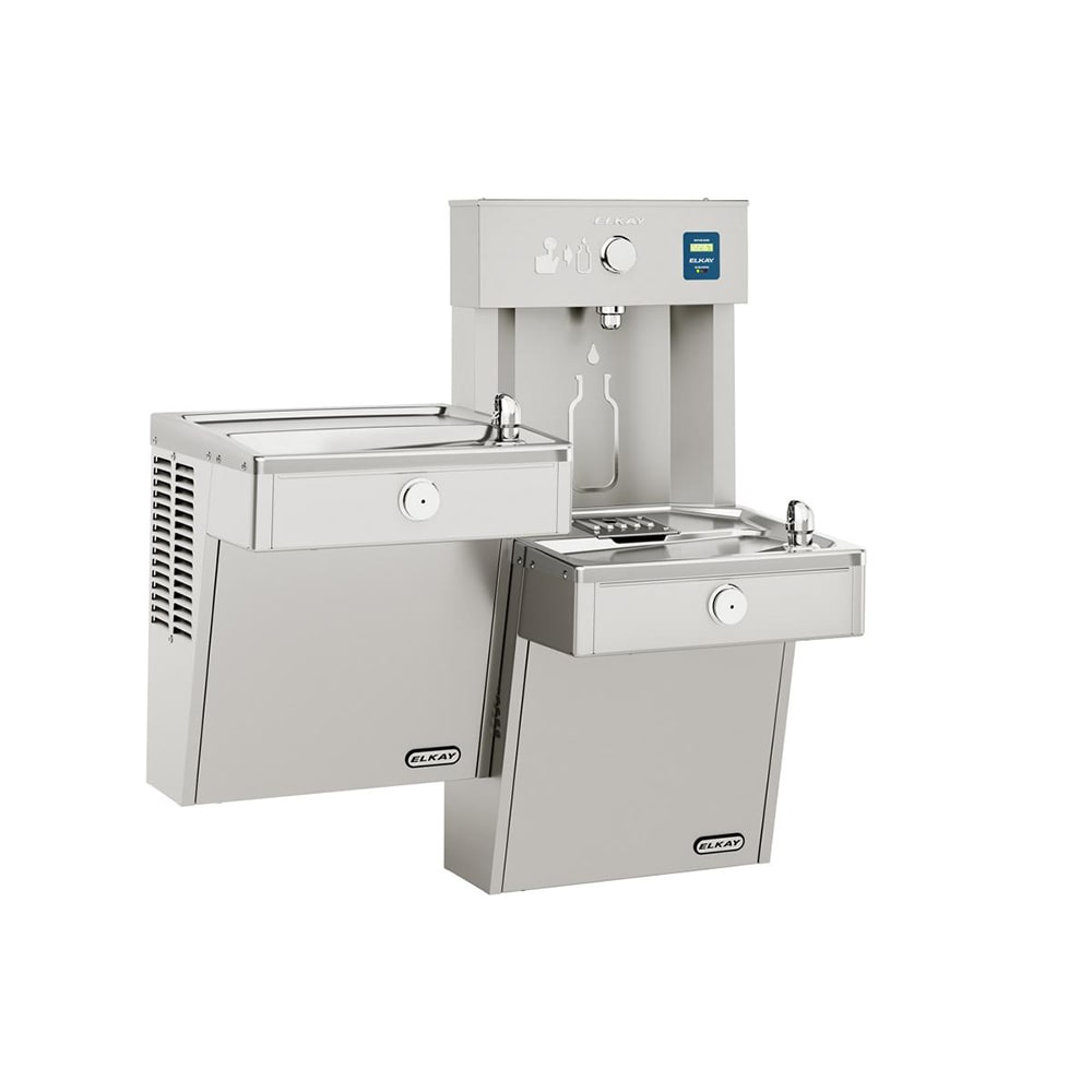 Elkay LVRCTLDDWSK Wall Mount Bi Level Drinking Fountains w/ Bottle Filler - Non Refrigerated, Filtered, Silver