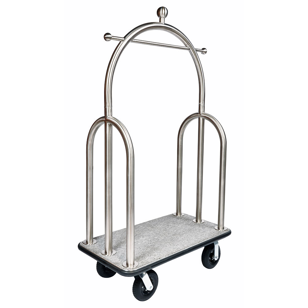 CSL 3599BK-010-GRY Upright Hotel Luggage Cart w/ Gray Carpet, Stainless, Silver