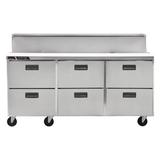 Centerline by Traulsen CLPT-7230-DW 72" Sandwich/Salad Prep Table w/ Refrigerated Base, 115v, 6 Drawers, (30) 1/6 Size Pans, Stainless Steel