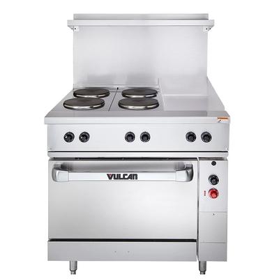 Vulcan EV36S-4FP12G480 36" EV Series Commercial Electric Range w/ 4 French Hot Plates & 4 Griddle, 480v/1ph/3ph, Stainless Steel