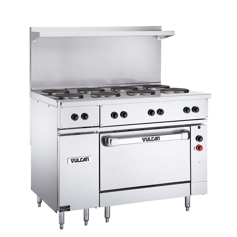 Vulcan EV48S-4HT208 48" EV Series Commercial Electric Range w/ 4 Hot Tops, 208v/1ph/3ph, Stainless Steel