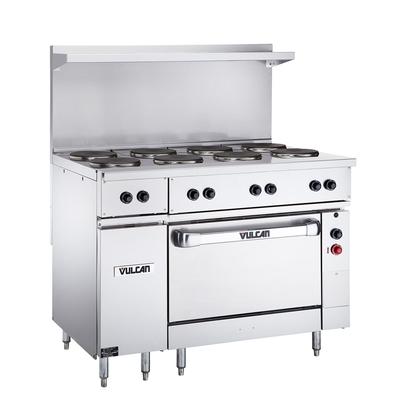 Vulcan EV48S-8FP-480 48" Commercial Electric Range w/ (8) French Hot Plates & Standard Oven, 480v/3ph, Stainless Steel