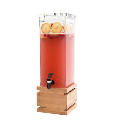 Rosseto LD112 2 gal Beverage Dispenser w/ Ice Basket - Plastic Container, Bamboo Base, Brown