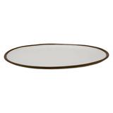 GET P-129-CRM 11 3/4" x 9 1/4" Oval Pottery Market Dinner Plate - Melamine, Cream w/ Brown Trim, White