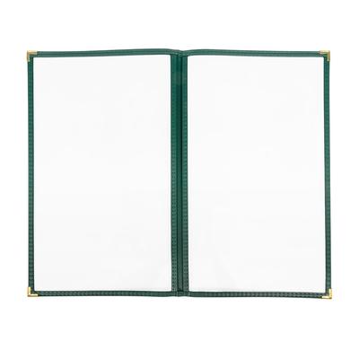 Risch TED 8.5X14 Double Pocket Vinyl Menu Cover, 8 1/2"W x 14"H, Green Leatherette