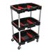 Luxor MC-3 32" 3 Level Mechanics Cart w/ 132 lb Capacity - Aluminum/Plastic, Black, 18" x 75" x 32"