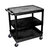 Luxor TC221-B 3 Level Polymer Utility Cart w/ 400 lb Capacity - Raised Ledges, Black