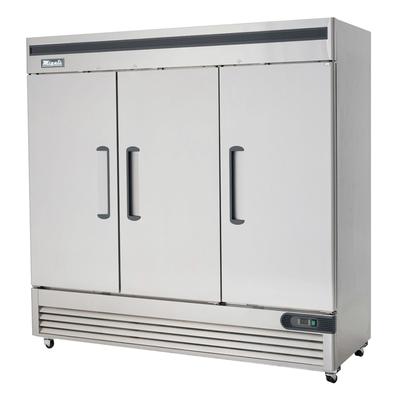 Migali C-3FB-HC 81 9/10" Competitor Series 3 Section Reach In Freezer, 3 Left/Right Hinge Solid Doors, 115/208-230v, Bottom-Mounted Compressor, Stainless Steel